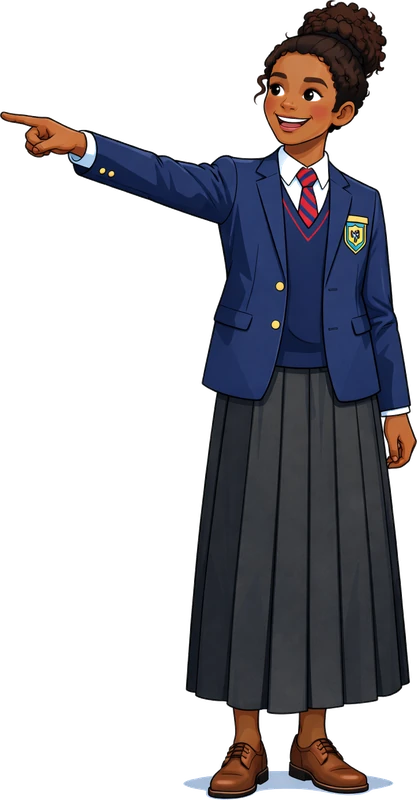 Sophia gesturing toward text