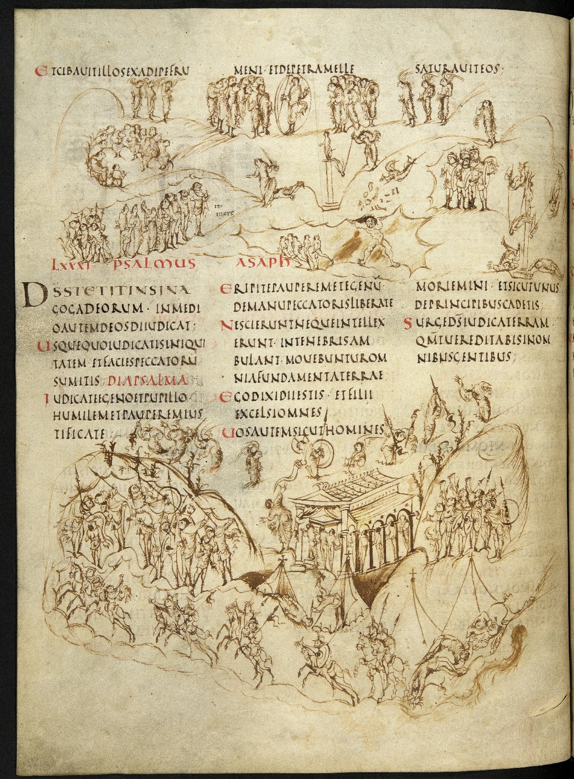 A folio from the Utrecht Psalter, 9th century Carolingian illuminated manuscript